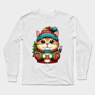 I Love Coffee Christmas And Cats, Cat And Coffee Long Sleeve T-Shirt